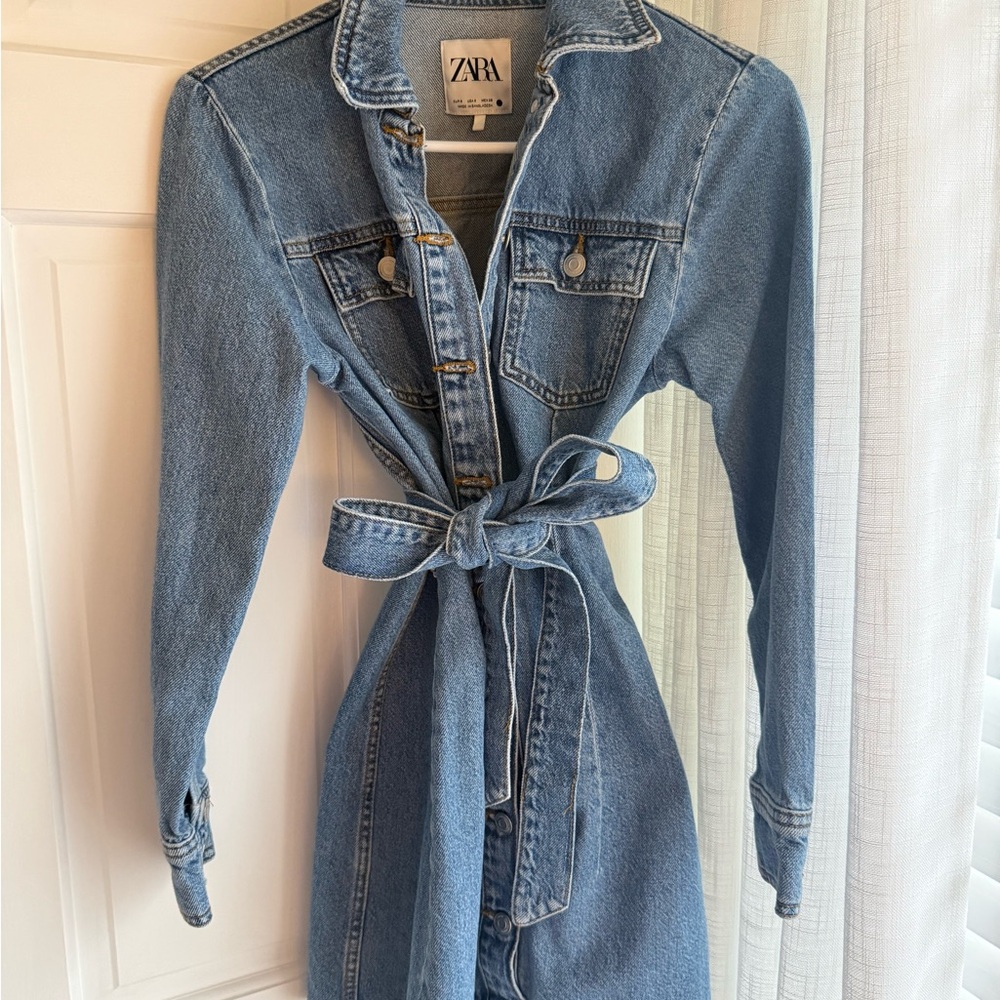 Zara Like New Denim Mini Dress w/ Bow/Knot Detailing